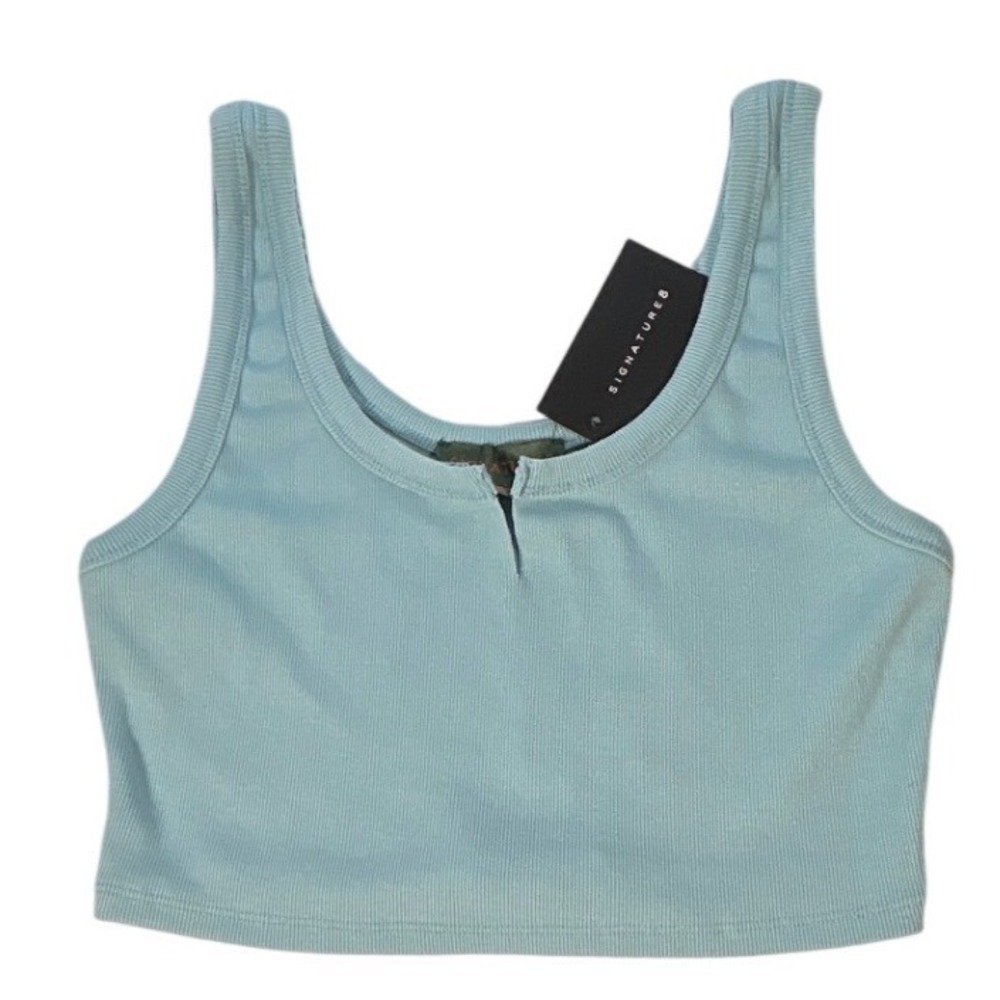 Signature8 Ribbed Cropped Tank Top Light Blue Scoop Neck Y2K Festival Large NWT